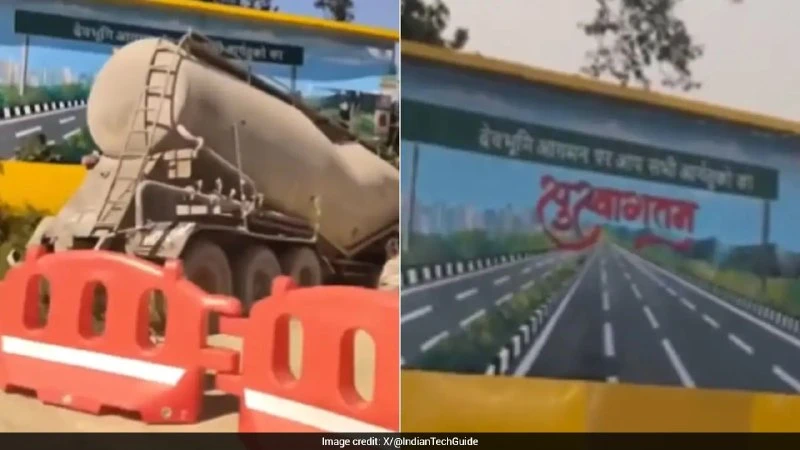 दिल्ली-देहरादून एक्सप्रेसवे पर बड़ा हादसा: सड़क जैसा दिखने वाला विज्ञापन देख ट्रक दीवार में घुसा