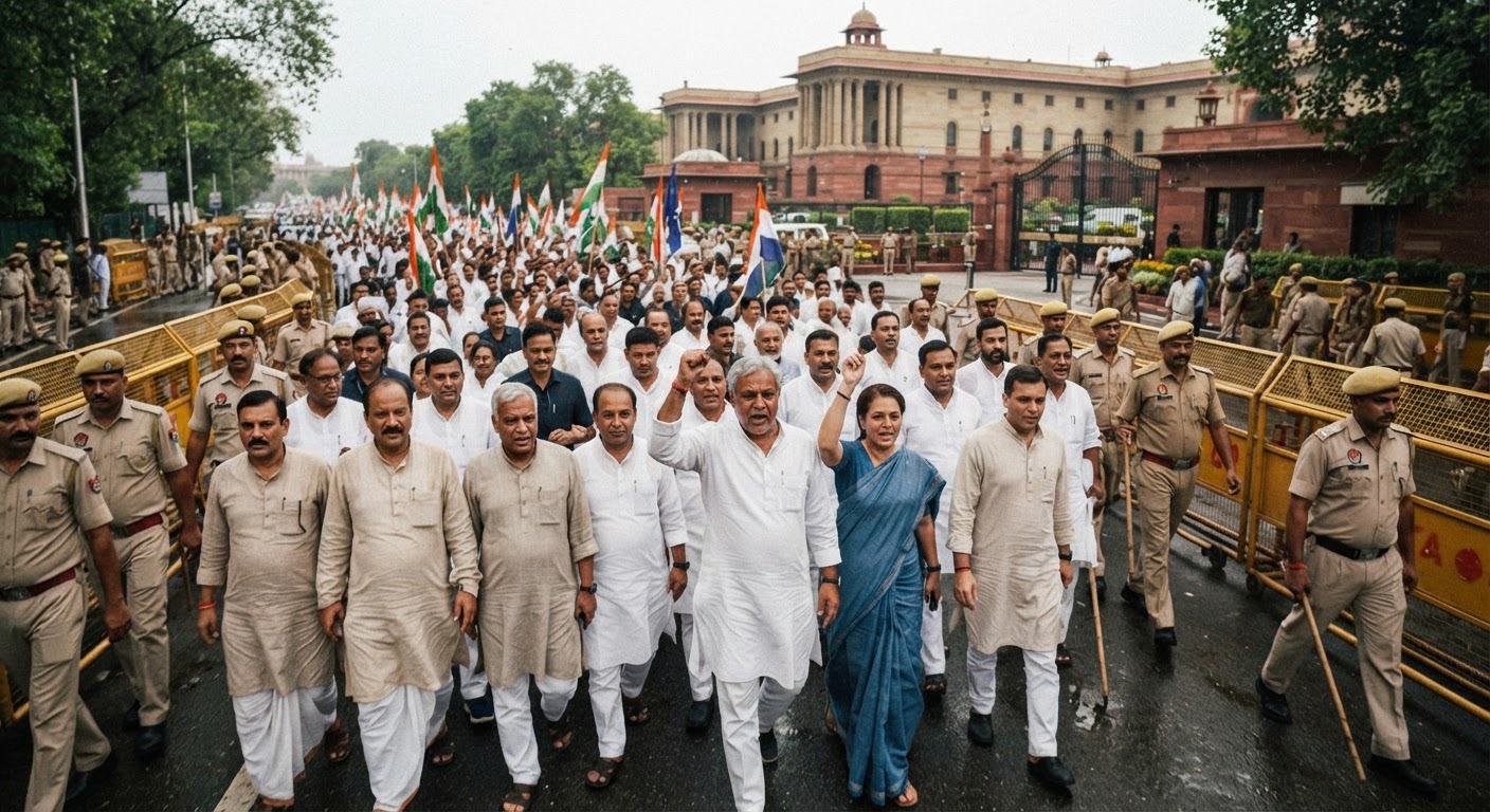 चुनाव आयोग के खिलाफ INDIA गठबंधन का हल्लाबोल, राहुल और अखिलेश समेत कई नेता हिरासत में