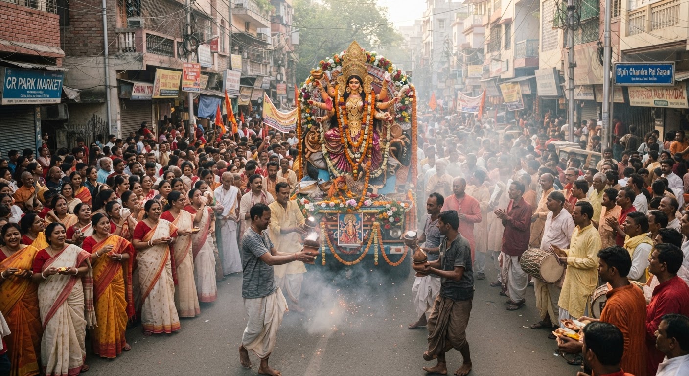 सीआर पार्क और जीके2 में महालया शोभा यात्रा के साथ दुर्गा पूजा का आगाज़, बैलगाड़ी से आईं मां दुर्गा
