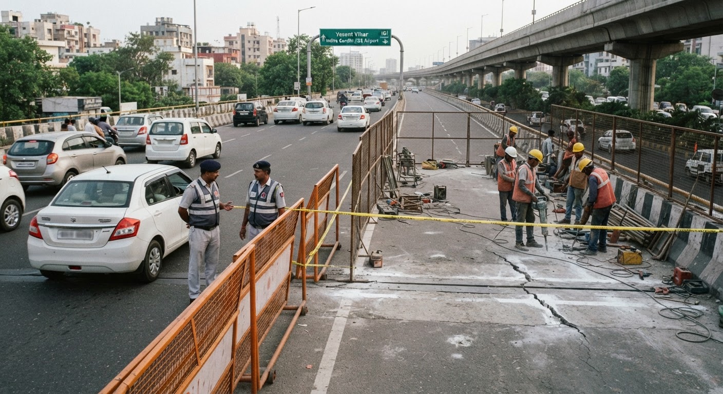 Old RTR Flyover पर दिखीं दरारें, मरम्मत के लिए ट्रैफिक पुलिस ने बंद किया रास्ता
