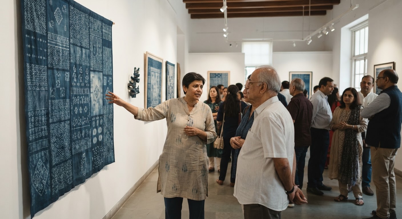 बीकानेर हाउस में शेली ज्योति की प्रदर्शनी, नील के इतिहास और प्रवास की कहानी बयां करती कलाकृतियां