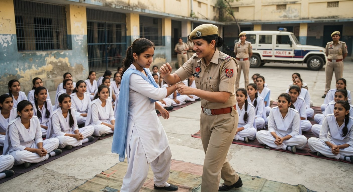 जहांगीरपुरी स्कूल में दिल्ली पुलिस ने छात्राओं को सिखाए आत्मरक्षा के गुर