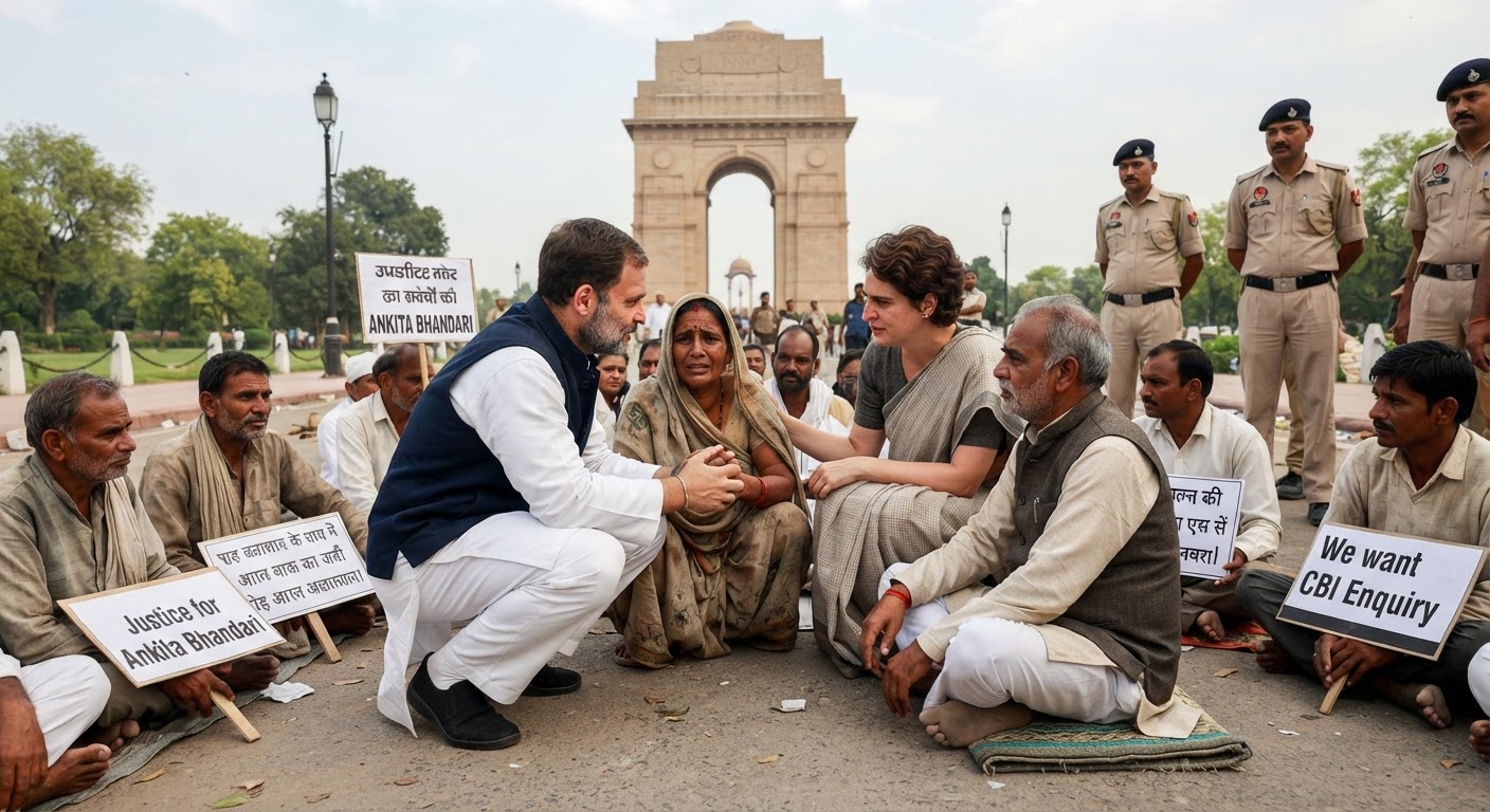 इंडिया गेट पर अंकिता भंडारी के माता-पिता से मिले राहुल और प्रियंका गांधी, बीजेपी के खिलाफ जताया विरोध