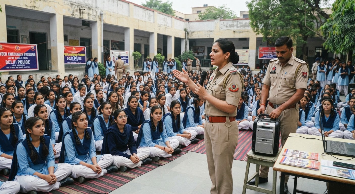 आदर्श नगर के स्कूल में दिल्ली पुलिस ने छात्रों को सिखाए साइबर सुरक्षा के गुर