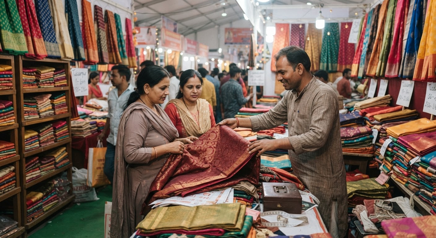 फरीदाबाद में भागलपुर सिल्क साड़ियों की धूम, दिवाली पर मिल रही भारी छूट