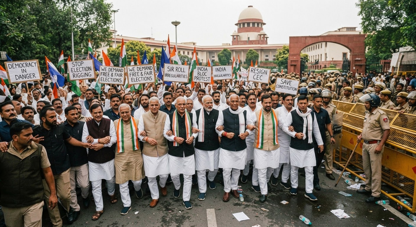 वोटर लिस्ट में गड़बड़ी का आरोप: सुप्रीम कोर्ट की ओर बढ़े INDIA गठबंधन के दिग्गज, पुलिस ने रोका रास्ता