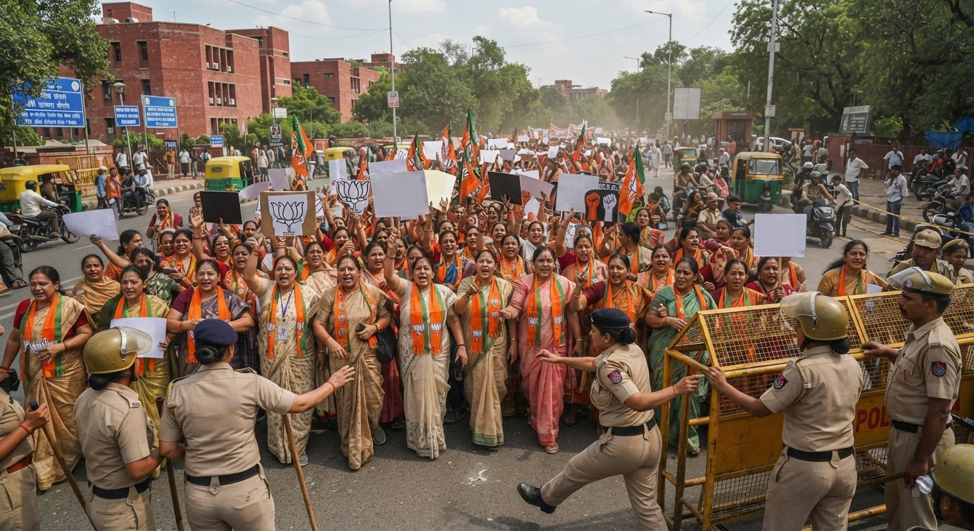 JNU उत्पीड़न मामला: कांग्रेस सांसद के खिलाफ भाजपा महिला मोर्चा का 'नारी शक्ति हुंकार आंदोलन'