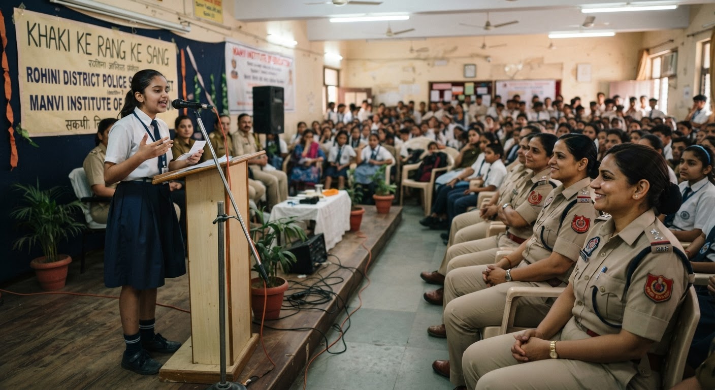 रोहिणी पुलिस की 'खाकी के रंग के संग' प्रतियोगिता में छात्रों ने दिखाया दम