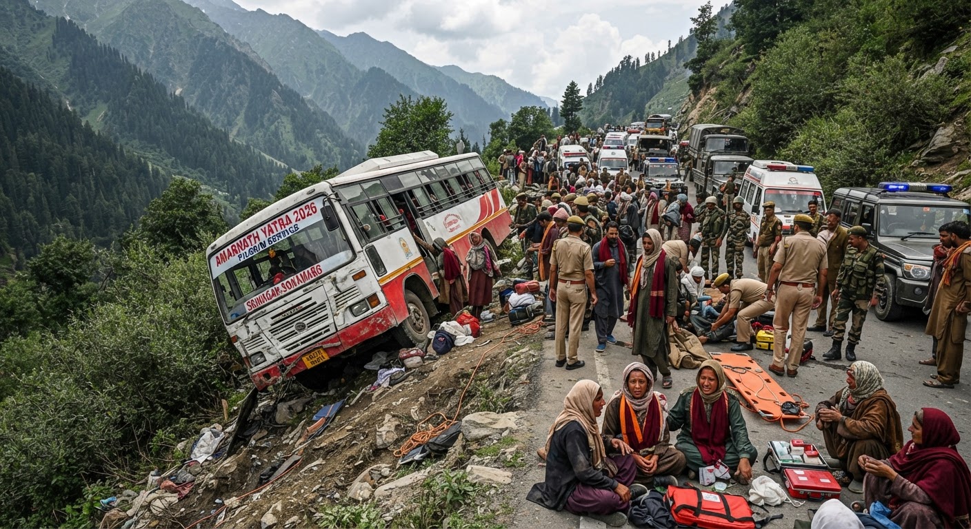 Amarnath Yatra: जम्मू-कश्मीर में तीर्थयात्रियों से भरी बस पलटी, 30 से ज्यादा लोग घायल