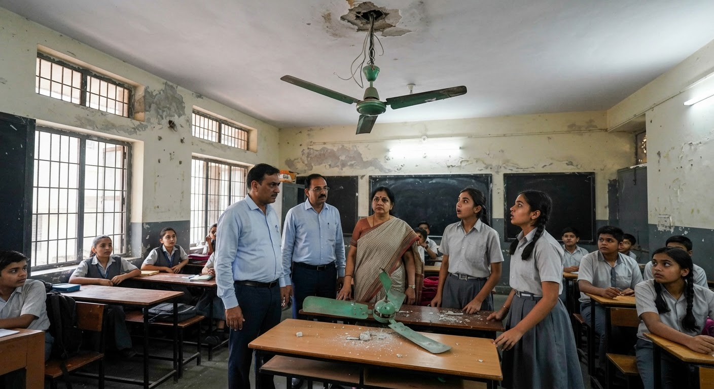 दिल्ली के सरकारी स्कूल में गिरा छत का पंखा, जलभराव से बढ़ी छात्रों की सुरक्षा की चिंता
