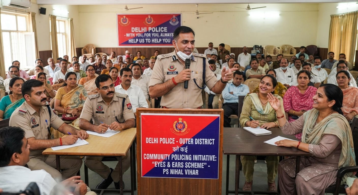 दिल्ली पुलिस का 'Eyes & Ears' अभियान: निहाल विहार में सुरक्षा और सतर्कता को लेकर अहम बैठक