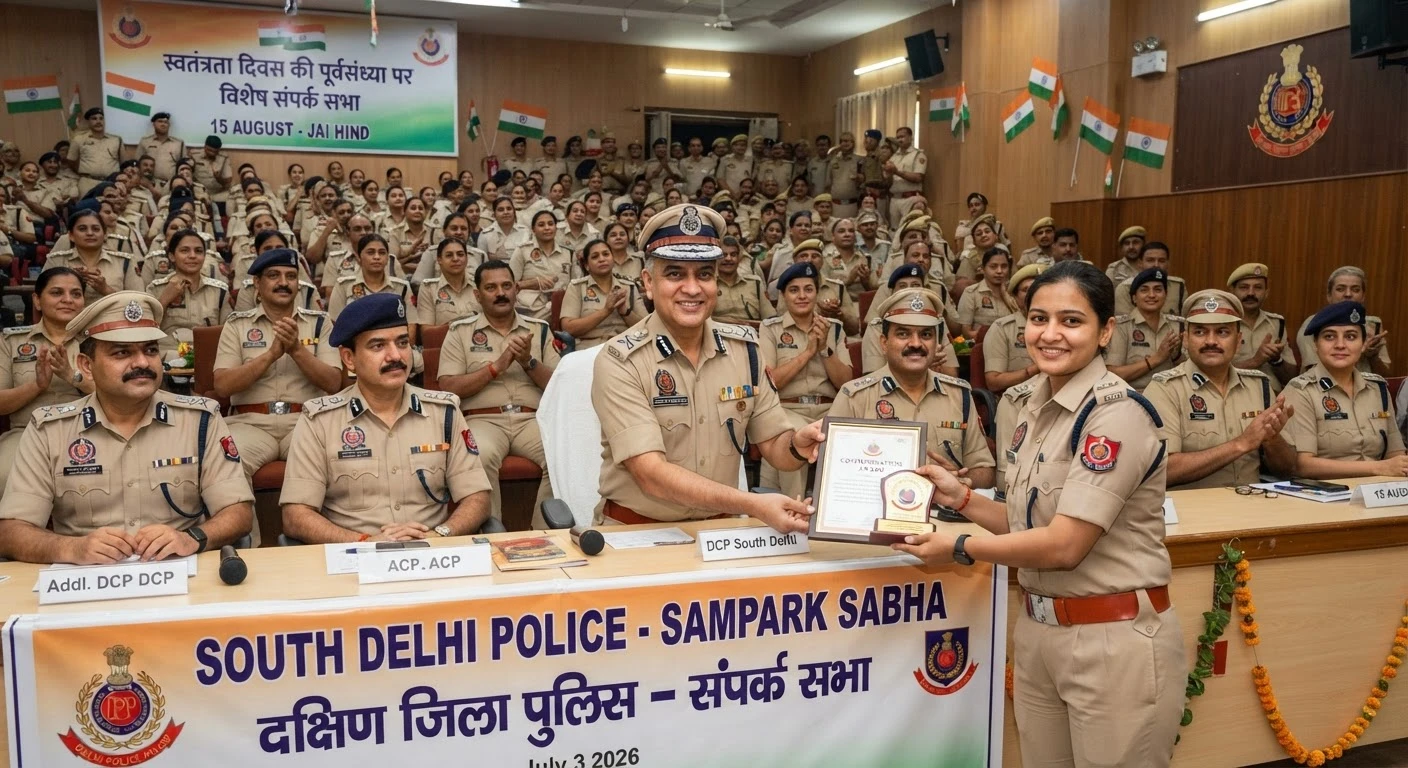 साउथ दिल्ली पुलिस ने संपर्क सभा का किया आयोजन, उत्कृष्ट कार्य के लिए स्टाफ को किया सम्मानित