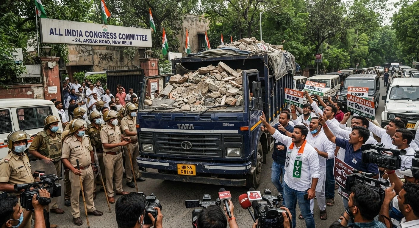 Congress ने की पत्थरों से भरी ट्रक की न्यायिक जांच की मांग, दिल्ली पुलिस पर उठे बड़े सवाल