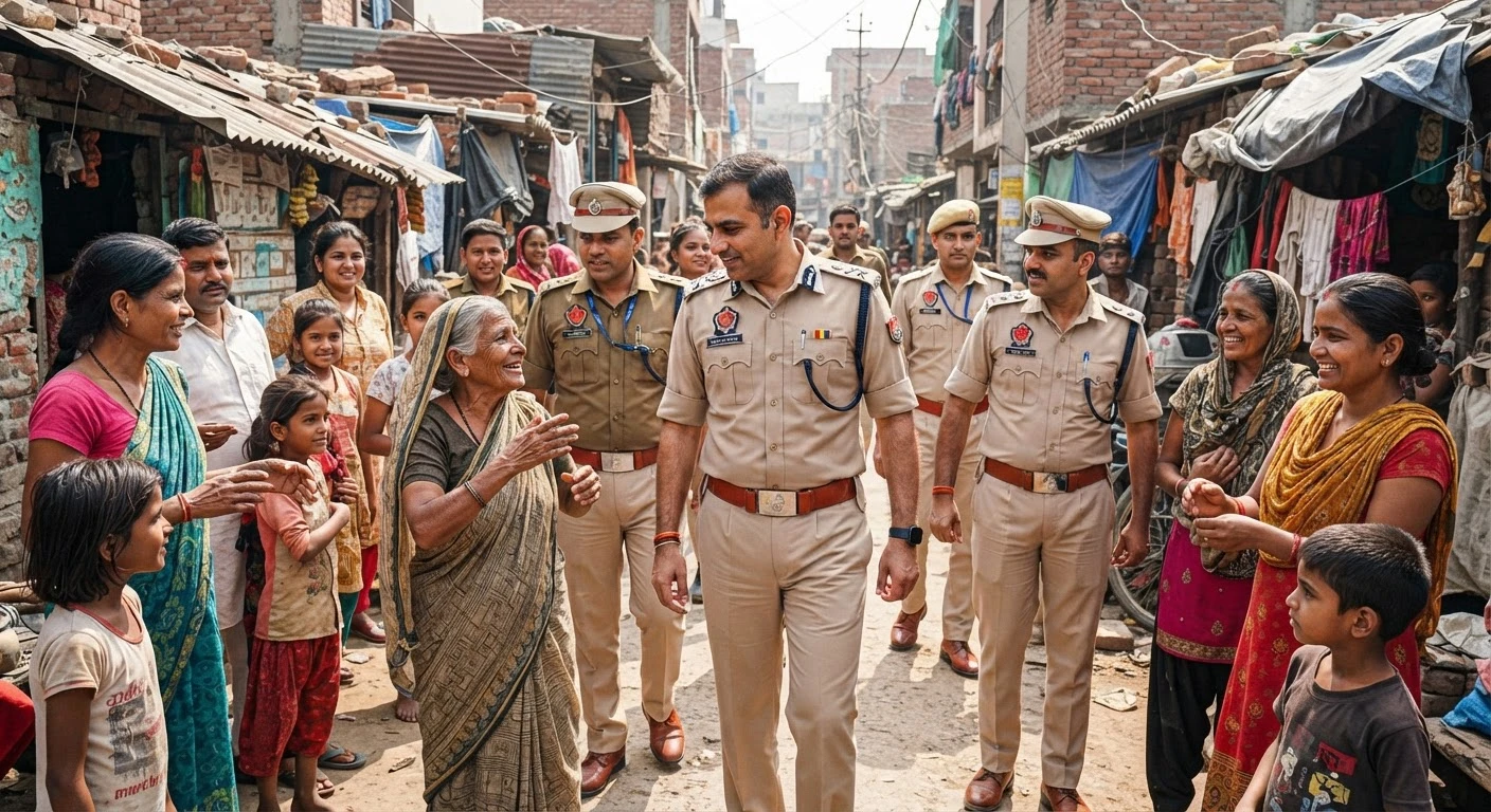 दिल्ली पुलिस आउटर डिस्ट्रिक्ट DCP ने मीराबाग झुग्गी में किया फुट पेट्रोल, लोगों से की सीधी बात