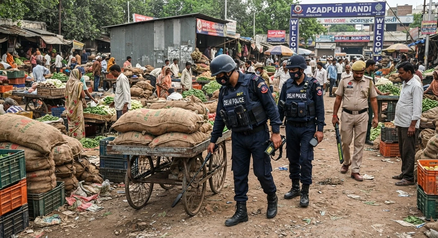 स्वतंत्रता दिवस 2026 की सुरक्षा के लिए आजादपुर मंडी में दिल्ली पुलिस की एंटी-सैबोटेज जांच