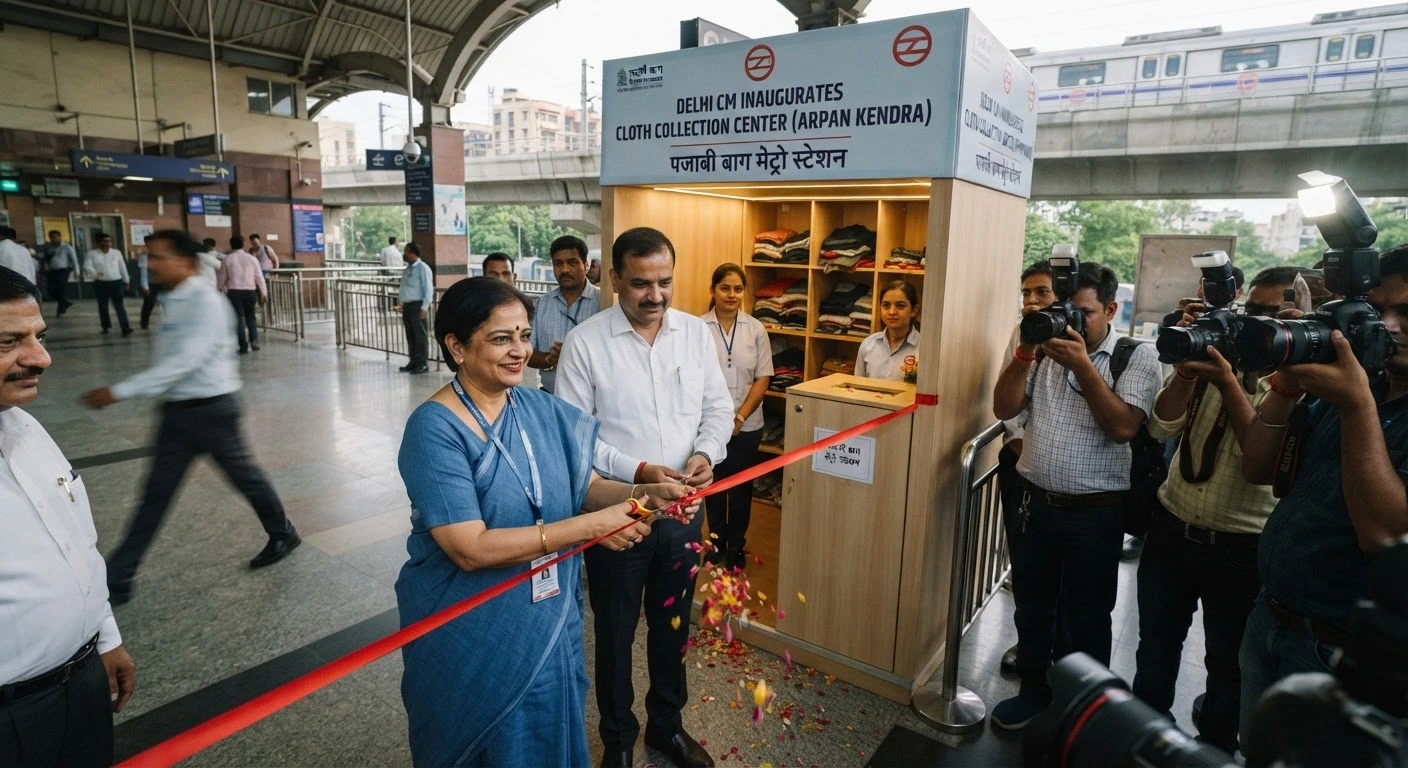 दिल्ली सीएम रेखा गुप्ता ने पंजाबी बाग मेट्रो स्टेशन पर किया क्लॉथ कलेक्शन सेंटर का उद्घाटन