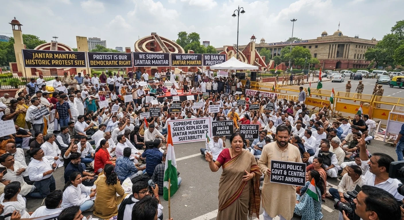 Supreme Court ने जंतर-मंतर को प्रदर्शन स्थल के रूप में उपयोग करने पर केंद्र और दिल्ली सरकार से मांगा जवाब