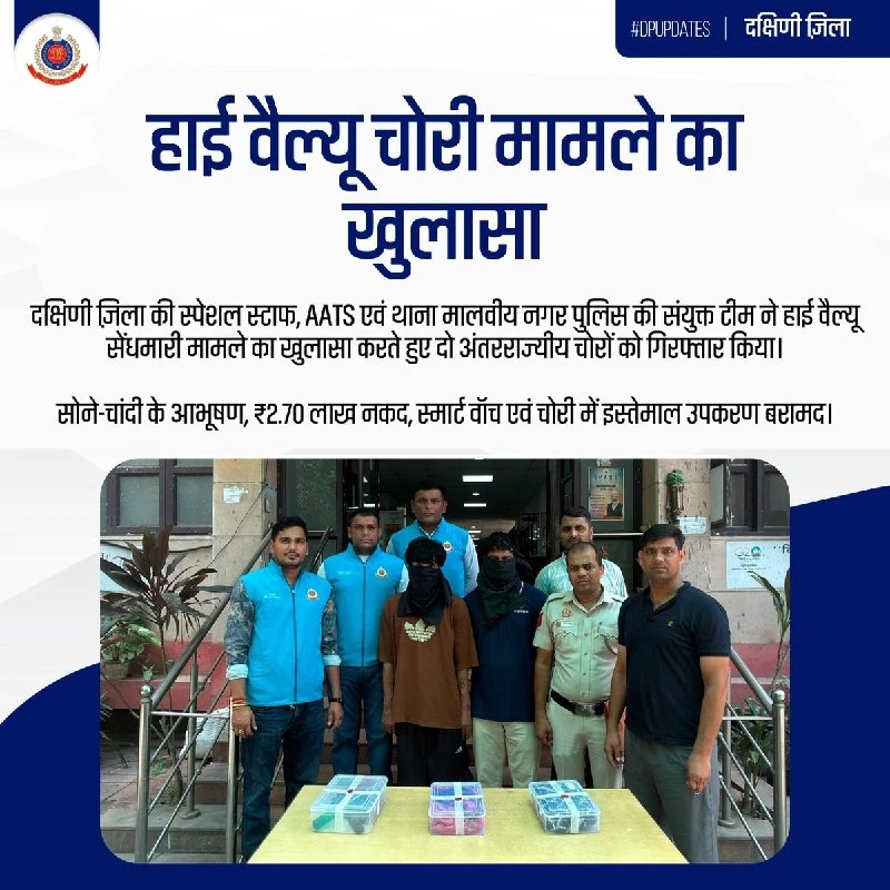 दिल्ली पुलिस ने मालवीय नगर में किया बड़ा खुलासा, दो अंतरराज्यीय चोर गिरफ्तार और लाखों का माल बरामद