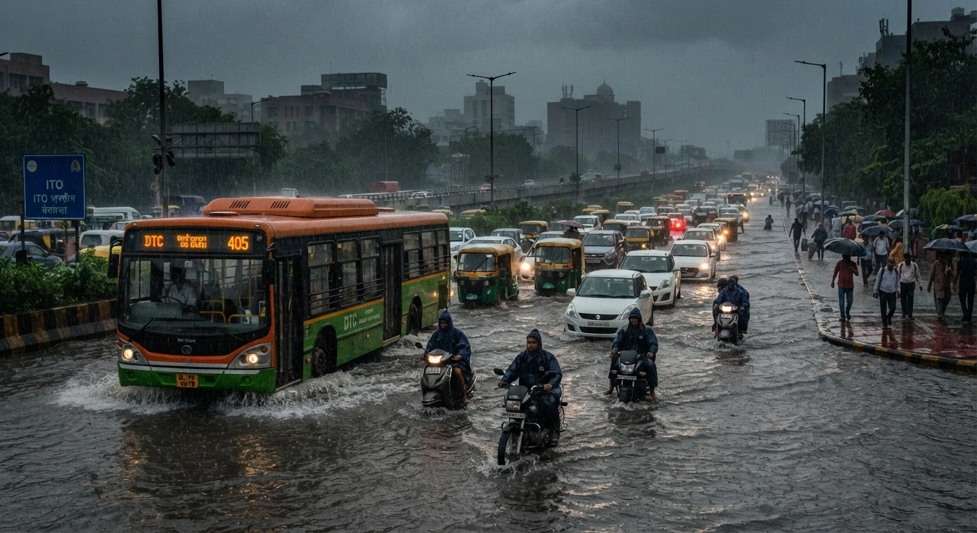 दिल्ली में भारी बारिश से भारी जलभराव और ट्रैफिक जाम, IMD ने जारी किया अलर्ट