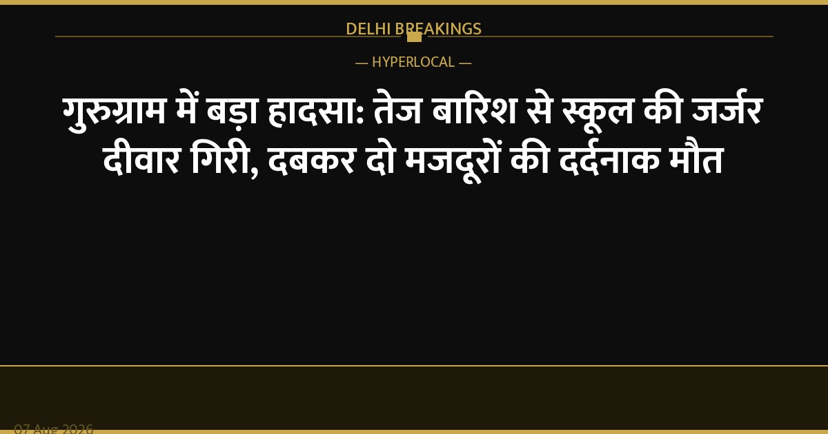 गुरुग्राम में बड़ा हादसा: तेज बारिश से स्कूल की जर्जर दीवार गिरी, दबकर दो मजदूरों की दर्दनाक मौत