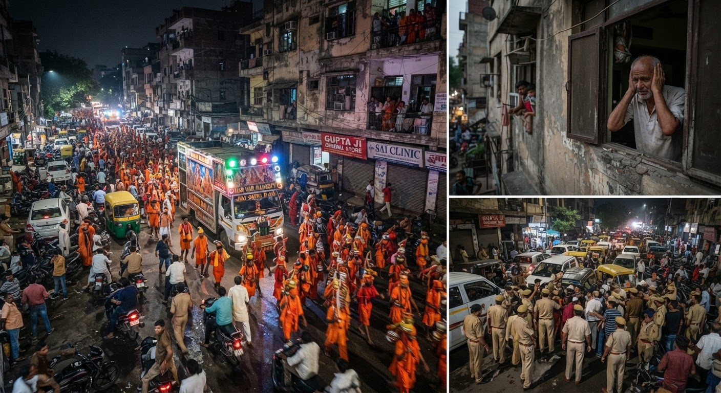 कांवड़ यात्रा से दिल्ली में लगा भीषण ट्रैफिक जाम, तेज आवाज और शोर से लोगों की नींद उड़ी, पुलिस कार्रवाई पर उठे सवाल
