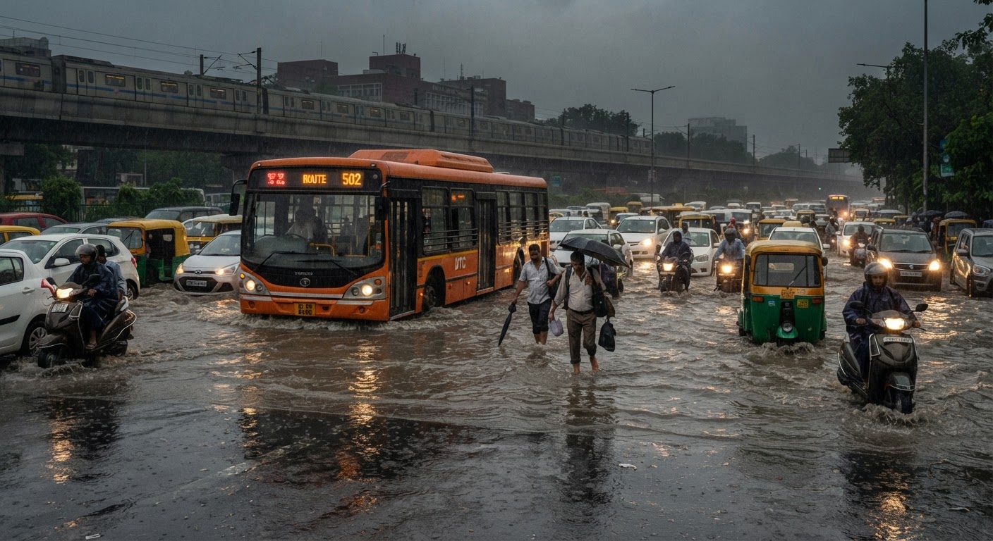 दिल्ली में भारी मानसून बारिश से जलभराव और ट्रैफिक जाम, जानिए क्या है IMD का अलर्ट