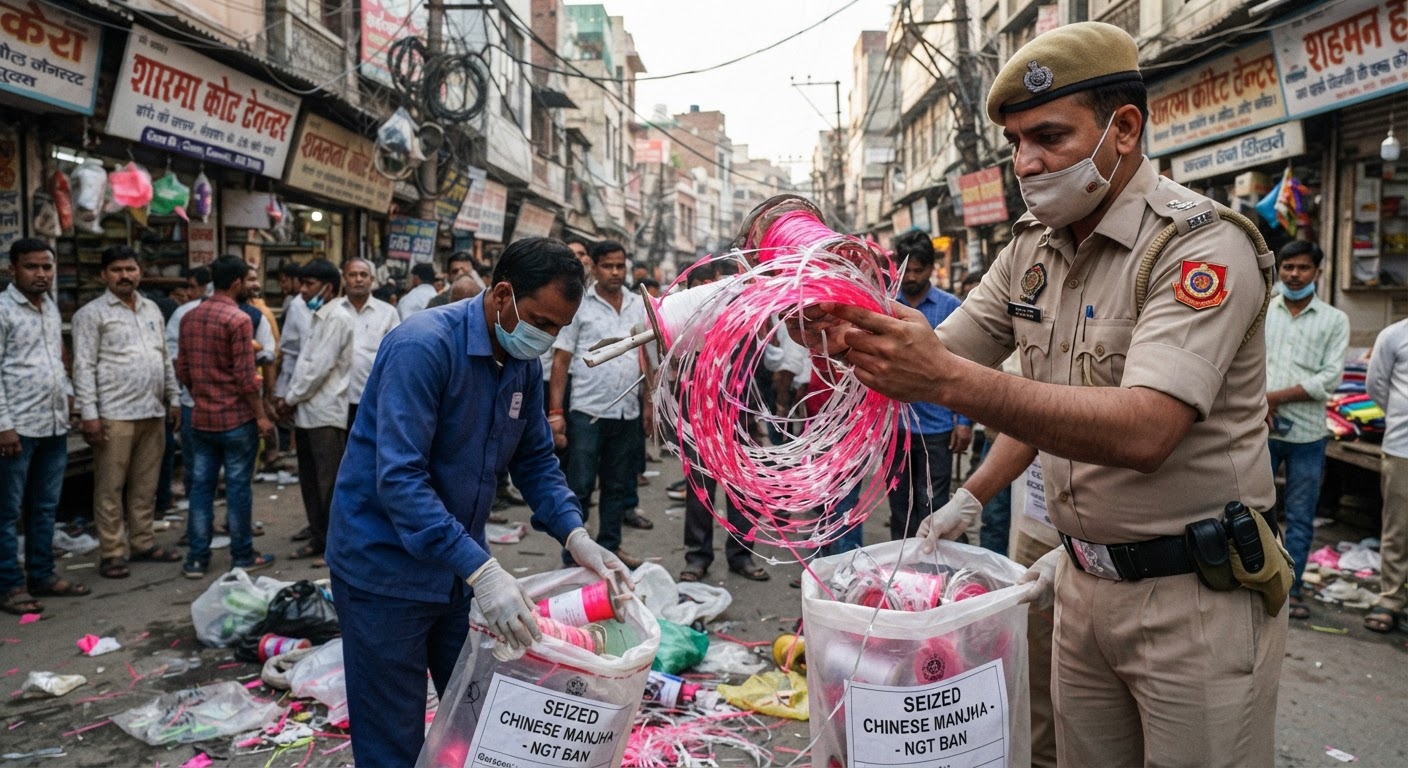 Delhi NCR में चीनी मांझा बैन सख्त: हादसों के बाद पुलिस की बड़ी कार्रवाई