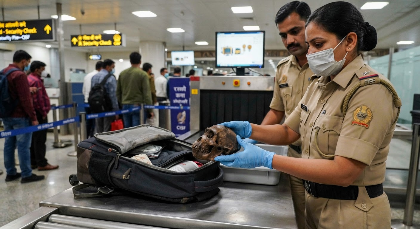 दिल्ली एयरपोर्ट पर पैसेंजर के बैग से मिला बंदर का खोपड़ी, CISF ने पकड़ा