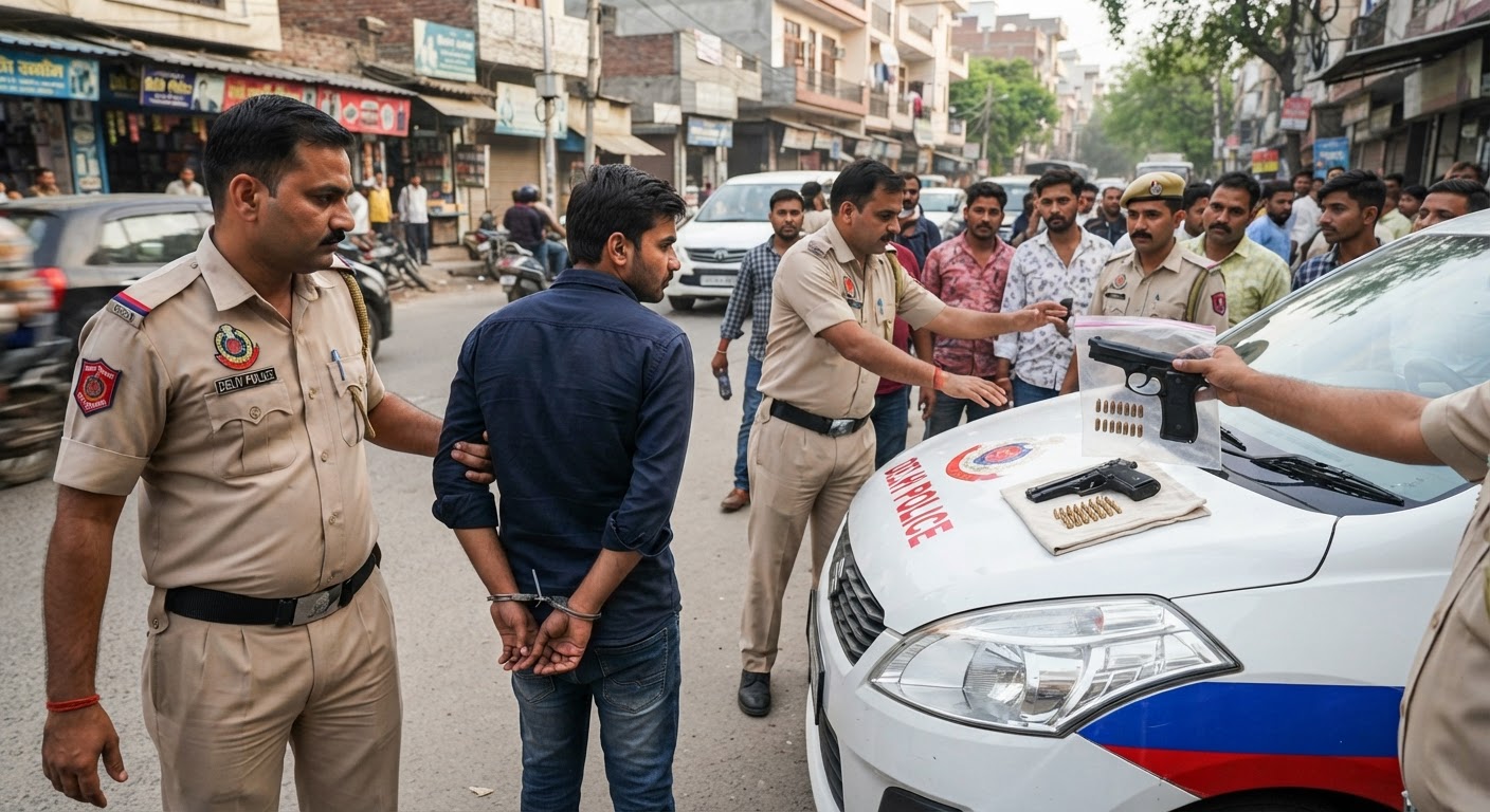 बड़ी खबर: मुखर्जी नगर में दिल्ली पुलिस ने अवैध ऑटोमैटिक पिस्टल और कारतूस के साथ संदिग्ध को किया गिरफ्तार