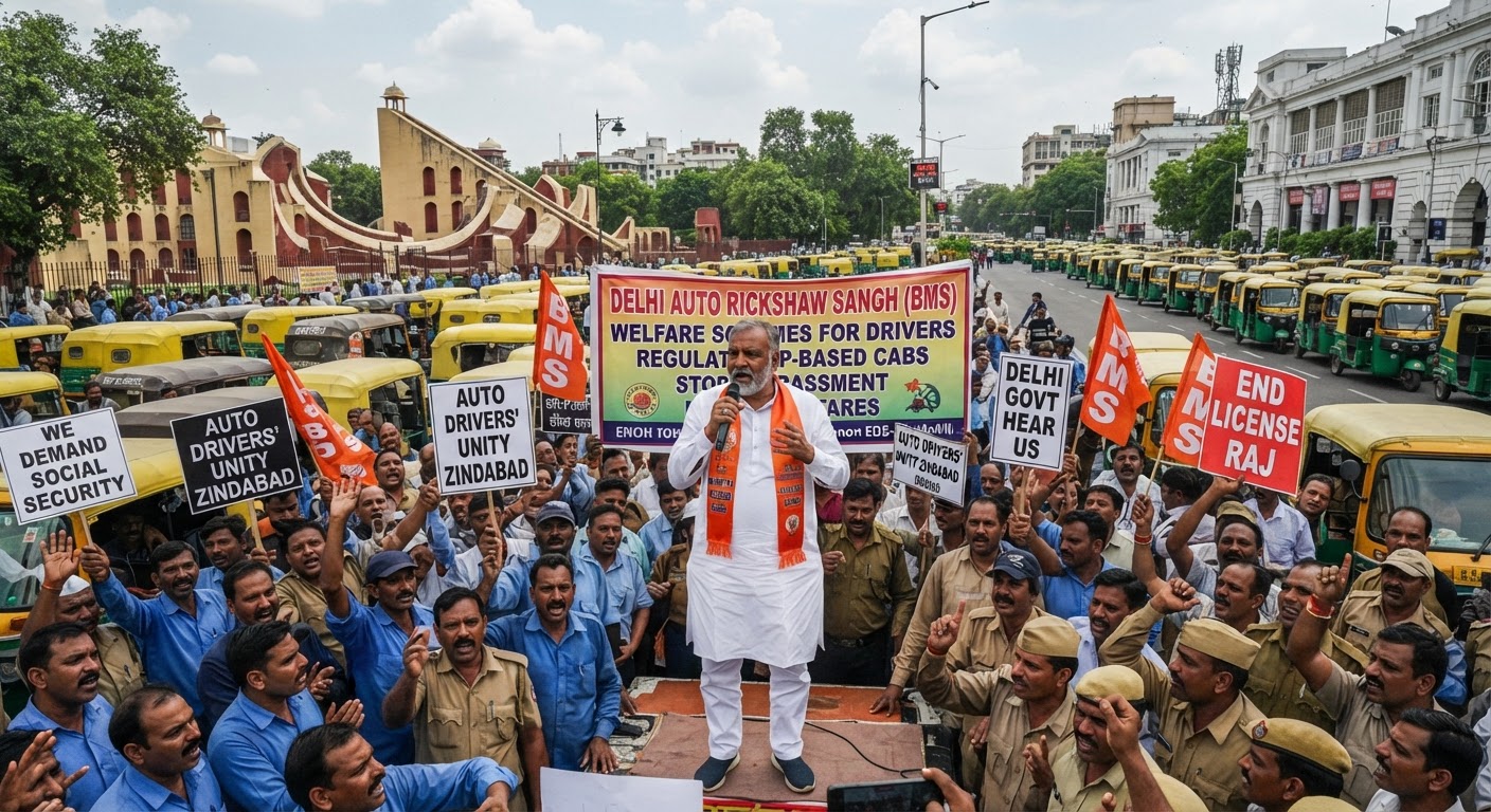 Delhi में Jantar Mantar पर Auto Unions का बड़ा प्रदर्शन, Welfare Board और Fee Hike वापसी की मांग