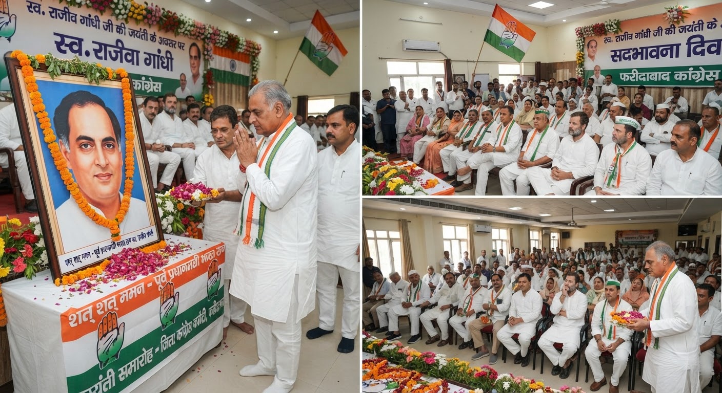 फरीदाबाद में कांग्रेस नेताओं ने मनाई राजीव गांधी की जयंती, दी श्रद्धांजलि