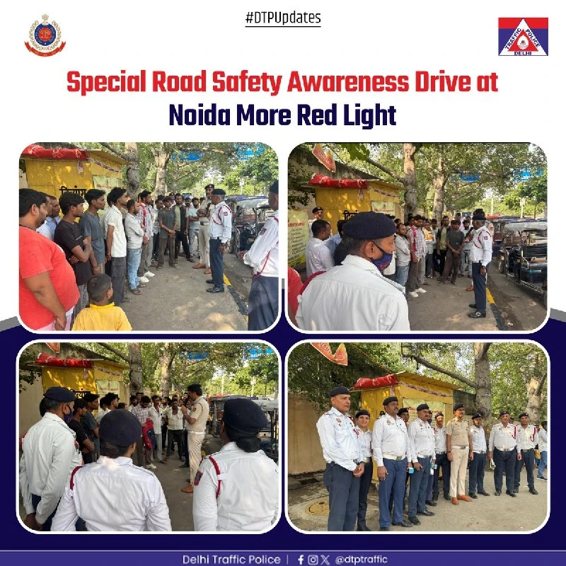 Delhi Traffic Police ने Noida More पर road safety awareness campaign चलाया