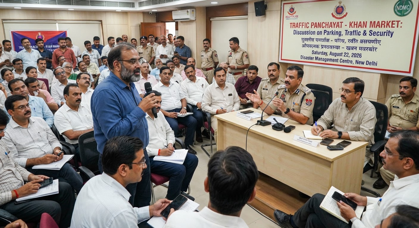 खान मार्केट के व्यापारियों ने ट्रैफिक पंचायत में पार्किंग और सुरक्षा के मुद्दों पर की चर्चा