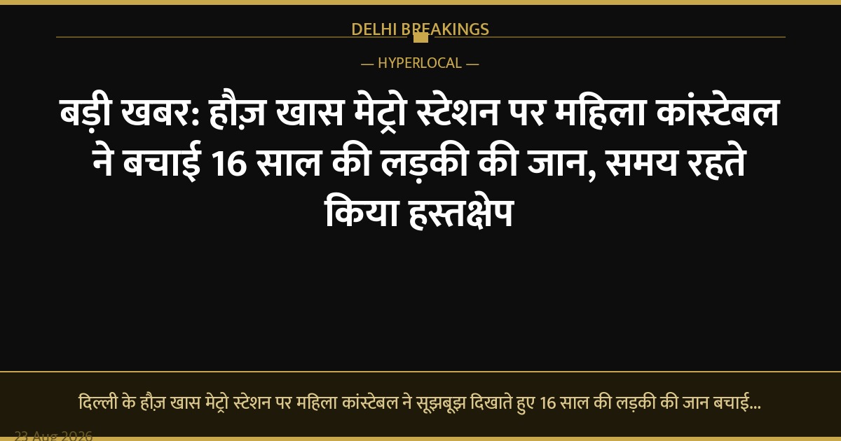 बड़ी खबर: हौज़ खास मेट्रो स्टेशन पर महिला कांस्टेबल ने बचाई 16 साल की लड़की की जान, समय रहते किया हस्तक्षेप