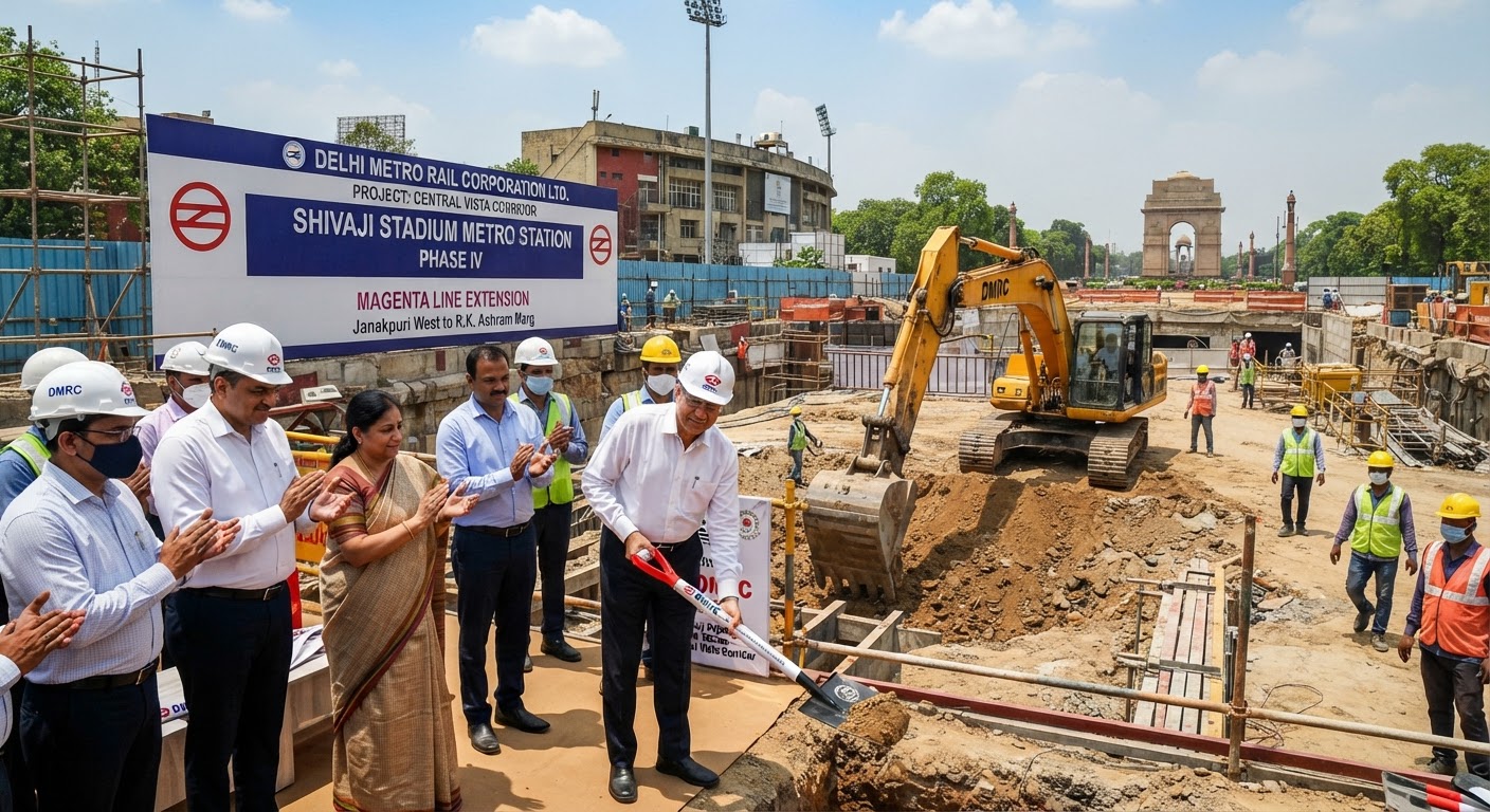 Central Vista Corridor: DMRC ने शिवाजी स्टेडियम मेट्रो स्टेशन का निर्माण कार्य किया शुरू