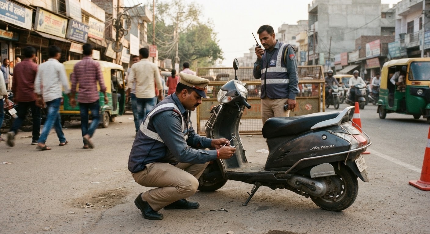 दिल्ली ट्रैफिक पुलिस ने चेकिंग के दौरान छोड़ा गया चोरी का स्कूटर किया बरामद