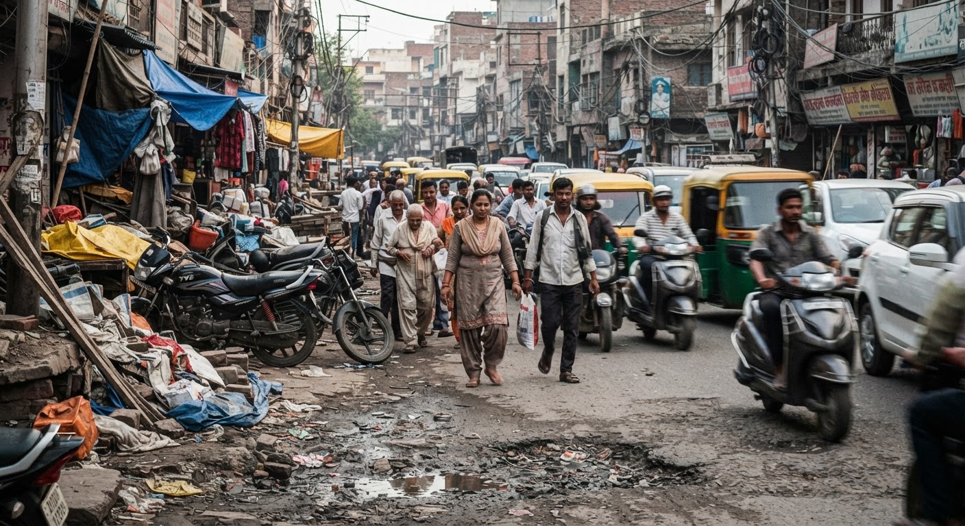 पूर्वी दिल्ली में अवैध कब्जे और खराब बुनियादी ढांचे से पैदल चलने वाले लोग मजबूर होकर सड़कों पर चलने को हैं विवश