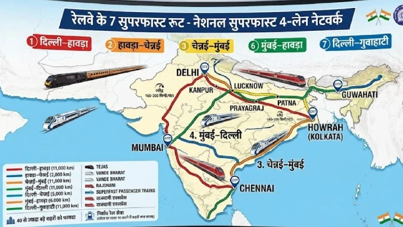 रेल मंत्री अश्विनी वैष्णव का बड़ा ऐलान: देश में बनेंगे सात नए फोर-लेन सुपरफास्ट रेल कॉरिडोर