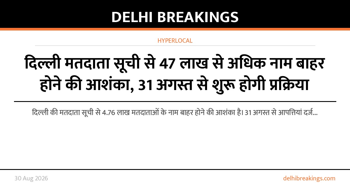 दिल्ली मतदाता सूची से 47 लाख से अधिक नाम बाहर होने की आशंका, 31 अगस्त से शुरू होगी प्रक्रिया