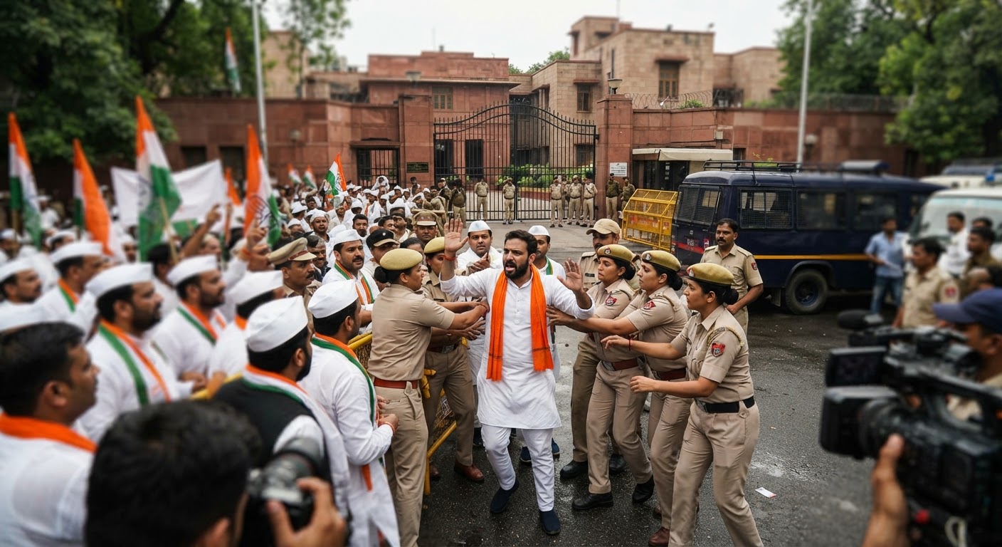 दिल्ली में आरएसएस मुख्यालय के बाहर यूथ कांग्रेस का प्रदर्शन, राष्ट्रीय अध्यक्ष गिरफ्तार