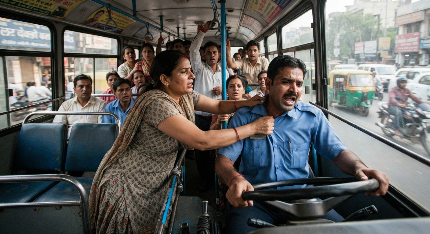 दिल्ली में वायरल हुआ वीडियो, चलती डीटीसी बस में महिला यात्री ने ड्राइवर का कॉलर और स्टेयरिंग पकड़ा