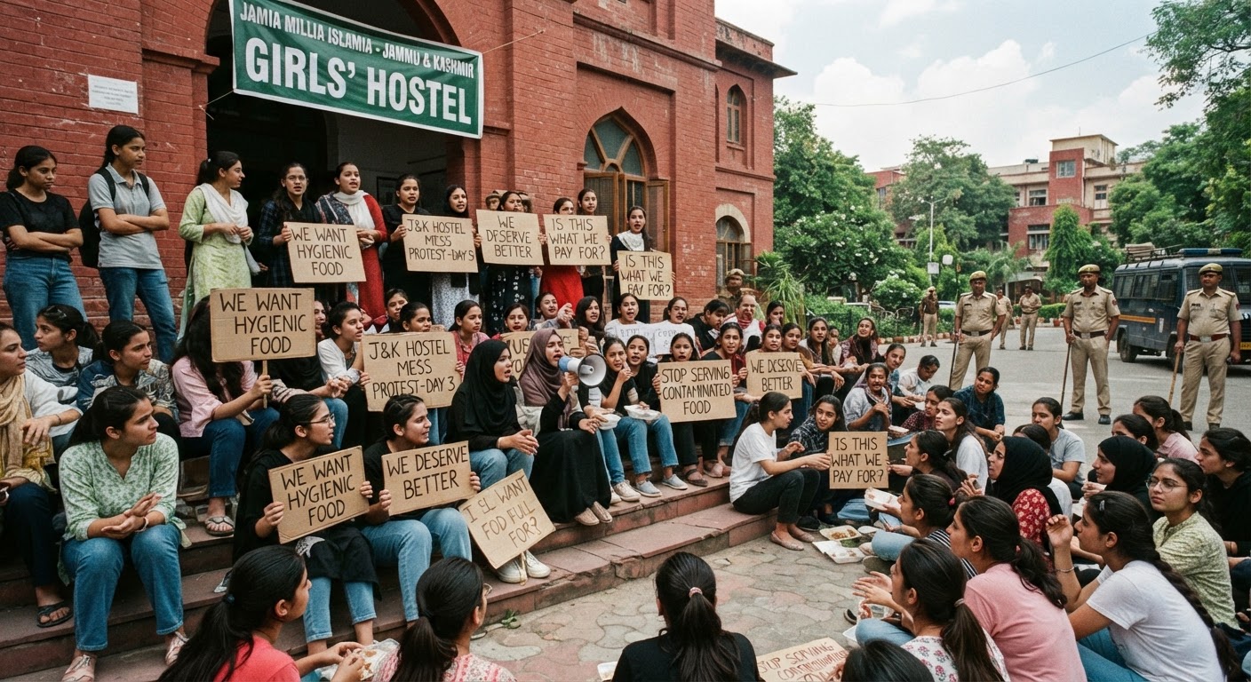 जामिया मिल्िया इस्लामिया में खराब खाने के खिलाफ छात्राओं का हॉस्टल प्रोटेस्ट तीसरे दिन भी जारी