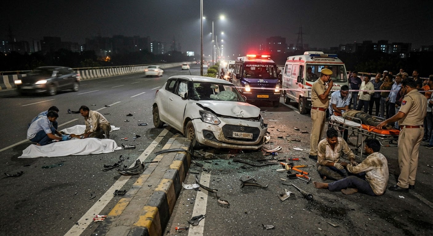 गुरुग्राम: द्वारका एक्सप्रेस-वे पर तेज रफ्तार कार ने चार युवकों को कुचला, दो की मौत और दो घायल