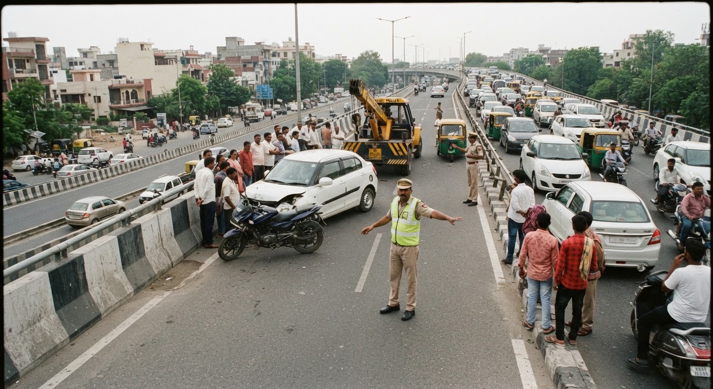 महारानी बाग फ्लाईओवर पर हादसे के बाद दिल्ली ट्रैफिक पुलिस ने जारी की चेतावनी