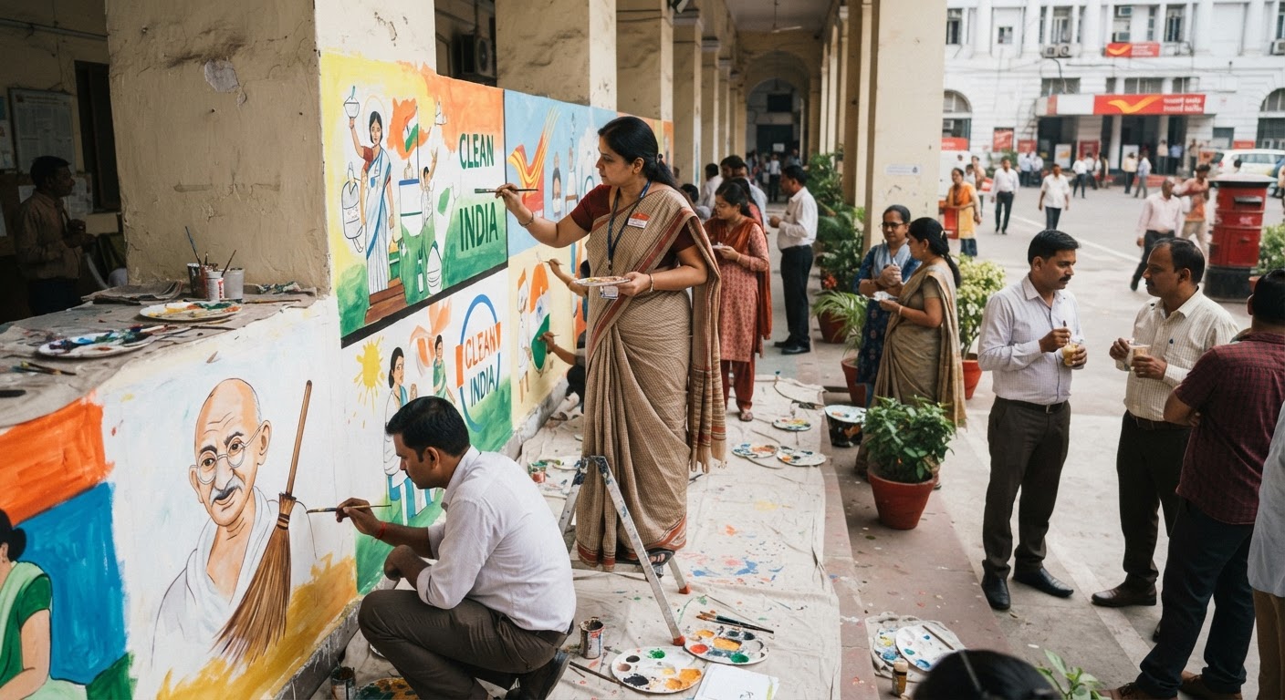 नई दिल्ली जीपीओ में स्वच्छता ही सेवा अभियान के तहत हुआ दीवार पेंटिंग मुकाबला