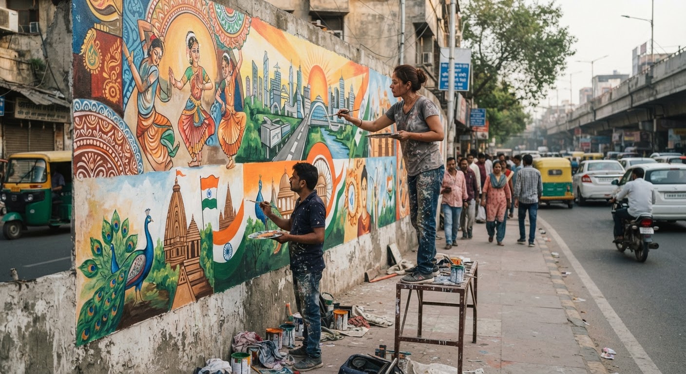 एनडीएमसी ने सार्वजनिक दीवारों पर सांस्कृतिक भित्तिचित्रों से शहर को सजाया