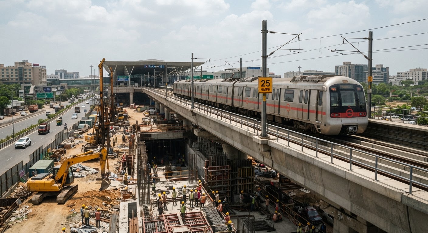 दिल्ली मेट्रो की एयरपोर्ट एक्सप्रेस लाइन पर लगी गति सीमा, 25 किमी प्रति घंटे की रफ्तार से चलेंगी ट्रेनें