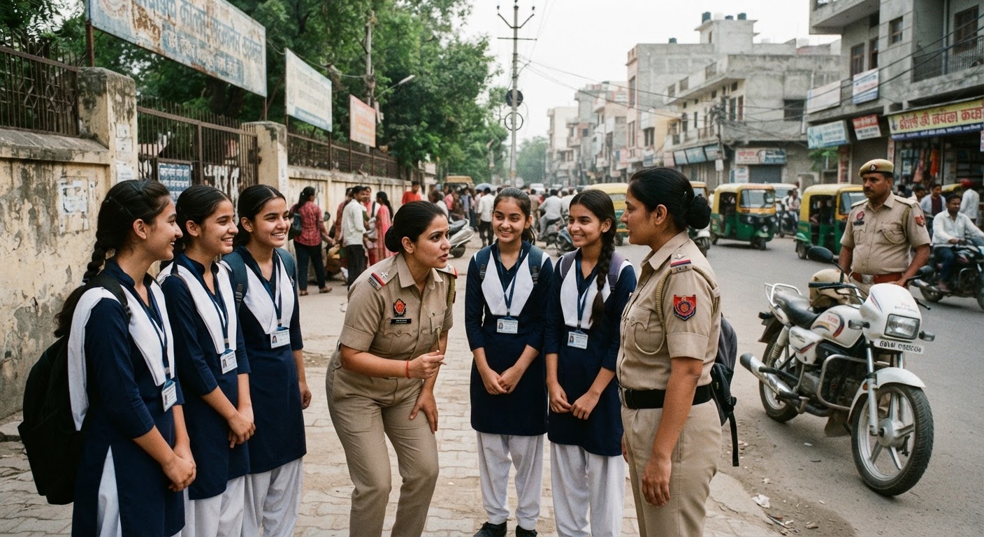 उत्तर-पश्चिम दिल्ली के भारत नगर में पुलिस ने स्कूलों के पास की सुरक्षा गश्त