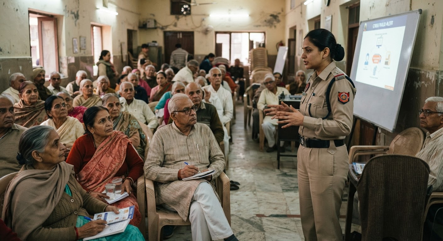 दिल्ली पुलिस ने बुद्ध विहार में वरिष्ठ नागरिकों के लिए चलाया साइबर धोखाधड़ी जागरूकता अभियान